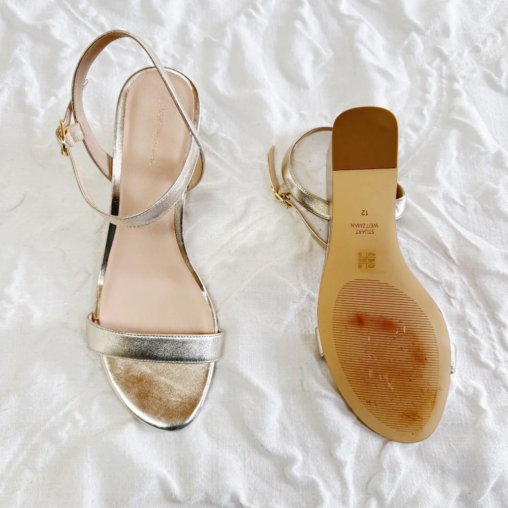 Stuart Weitzman Metallic Gold Wedge Sandals - Picture 8 of 9